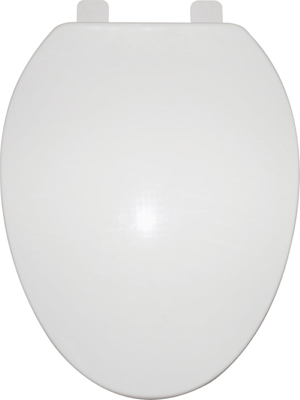 ProSource KJ-873A1-WH Toilet Seat, Elongated, Plastic, White, Plastic Hinge