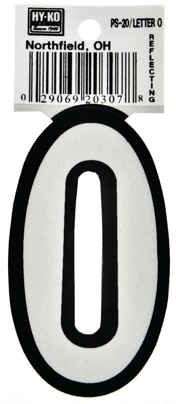Hy-Ko PS-20/O Reflective Letter, Character: O, 3-1/4 in H Character, Black/White Character, Vinyl