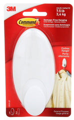 Command 17019-ES Large Clothes Hanger Hook, 7.5 lb, 1-Hook, Plastic, White