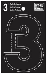 Hy-Ko 30400 Series 30403 Die-Cut Number, Character: 3, 3 in H Character, Black Character, Vinyl