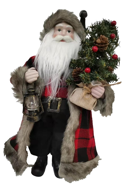 Hometown Holidays 22521 Christmas Figurine, 18 in H, Buffalo Plaid Plush Santa, 80% Polyester, 18% Plastic and 2% Others