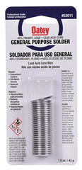 Oatey 53011 Acid Core Wire Solder, 1.5 oz Carded, Solid, Silver, 360 to 460 deg F Melting Point