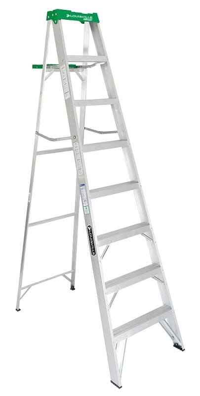 Louisville AS4000 Series AS4008 Step Ladder, 7-Step, 225 lb, Type II Duty Rating, 3 in D Step, Aluminum