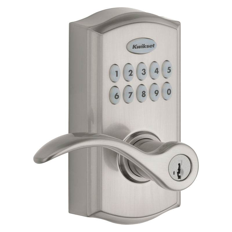 Kwikset 955PML 15 SMT CP Electronic Pembroke Lever, Satin Nickel, Commercial, AAA Grade, Zinc, Keypad Included