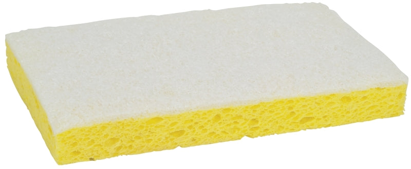 Scotch-Brite 63 Scrub Sponge, 6.1 in L, 3.6 in W, 0.7 in Thick, Cellulose/Fiber/Mineral/Resin, White/Yellow