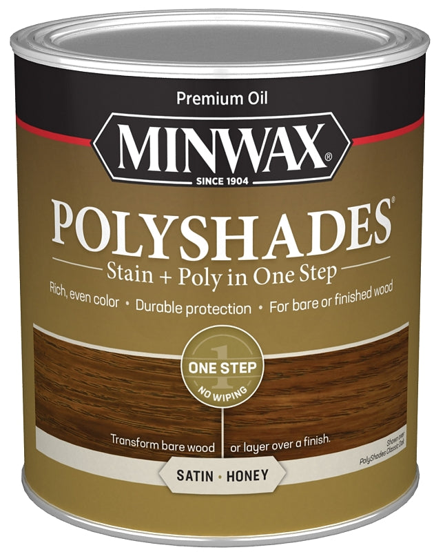 Minwax PolyShades 613960444 Stain and Polyurethane, Satin, Honey, Liquid, 1 qt