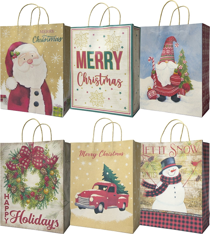 Santas Forest 69842 X-Large Kraft Vertical Gift Bag, 11-1/2 in W, 14-1/2 in H, Kraft Paper, Festive