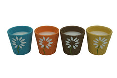 Seasonal Trends Y252 Ceramic Flower Citronella Candle, Round, Yellow, Orange, Blue and Brown, Citronella