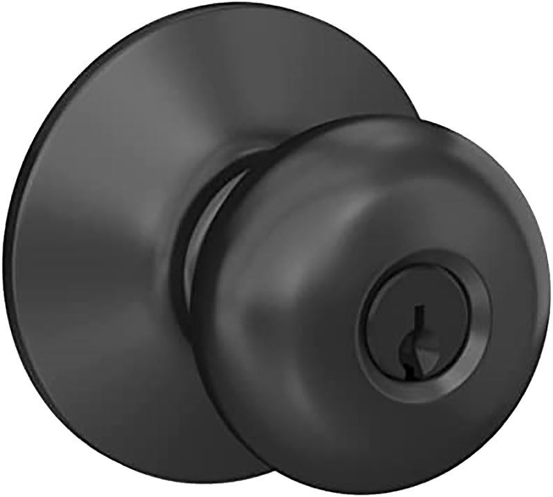 Schlage F Series F51A V PLY 622 Entry Door Lock, Knob Handle, Matte Black, Metal, C Keyway, Residential, Grade 2 Grade
