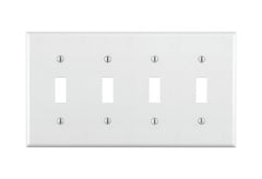 Leviton 001-88012-000 Wallplate, 4-1/2 in L, 2-3/4 in W, 4 -Gang, Thermoset, White, Smooth
