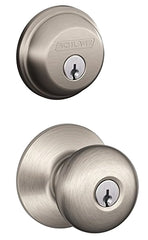 Schlage FB50VPLY619 Combo Deadbolt, Mechanical Lock, Knob Handle, Round Design, Satin Nickel, Yes, Grade 1 Grade, Metal
