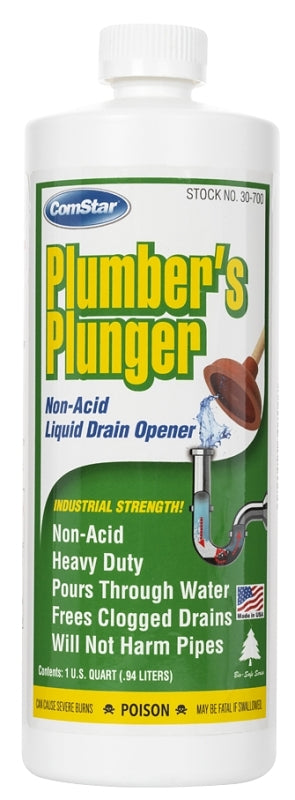 ComStar Plumber's Plunger 30-700 Drain Opener, Liquid, Clear, Sharp, 1 qt Bottle