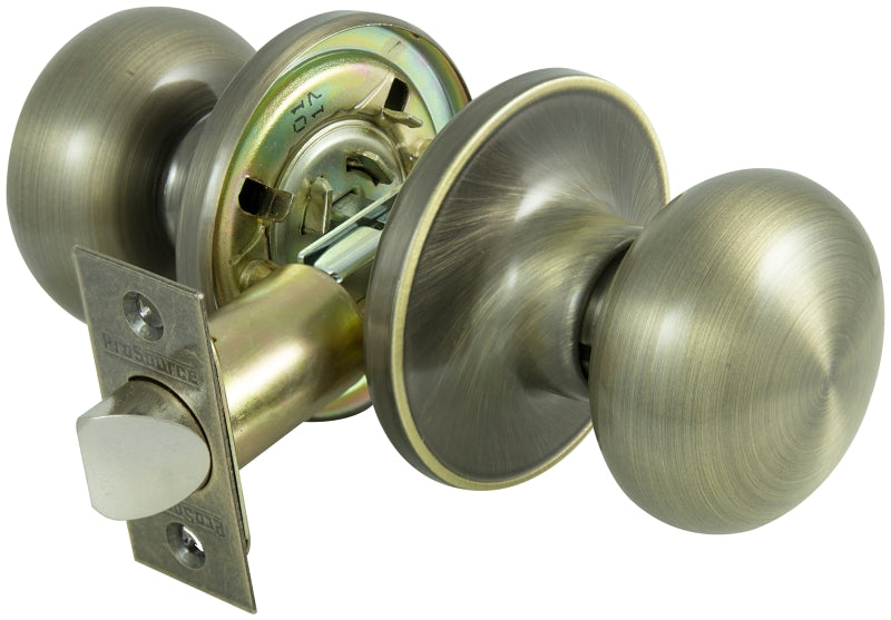 ProSource TF830V-PS Passage Door Lockset, Knob Handle, Metal, Antique Brass, 2-3/8 to 2-3/4 in Backset