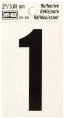 Hy-Ko RV-25/1 Reflective Sign, Character: 1, 2 in H Character, Black Character, Silver Background, Vinyl
