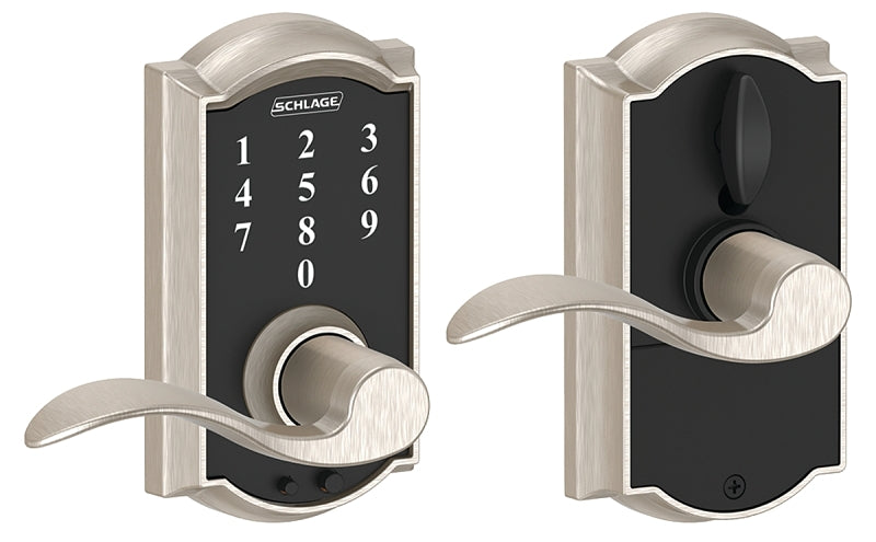 Schlage FE Series FE695VCAMXACC619 Keypad Lock, Wave Design, Satin Nickel, Residential, Grade 2 Grade, Metal, Yes