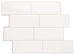 Smart Tiles Mosaik Series SM1100G-04-QG Wall Tile, 8.38 in L Tile, 11.56 in W Tile, Straight Edge, Resin, White, Glossy
