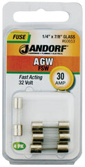 Jandorf 60653 Fast Acting Fuse, 30 A, 32 V, 10 kA Interrupt, Glass Body