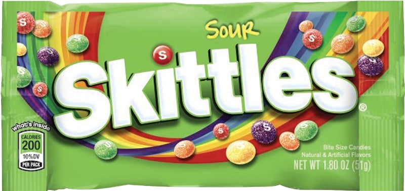 Skittles SSKIT24 Candy, Assorted Fruits, Sour Flavor, 1.8 oz Bag
