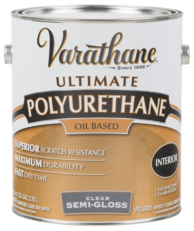 Rust-Oleum 6032 Polyurethane, Semi-Gloss, Liquid, Clear, 1 gal, Can