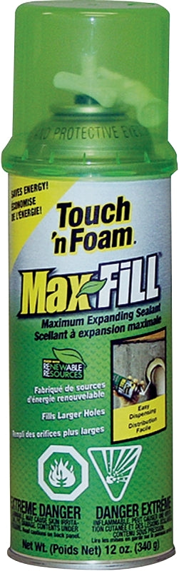Touch 'n Foam Max Fill 4001112012 Triple Expanding Sealant, Amber, <4 hr Functional Cure, 60 to 100 deg F, 12 oz Can