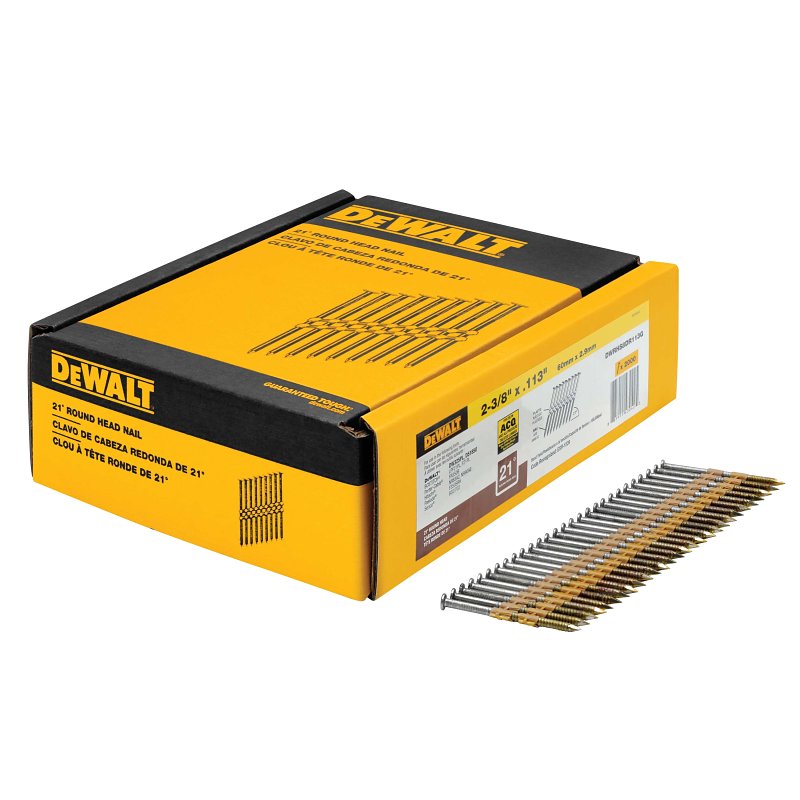 DeWALT DWRHS8DR113 Framing Nail, 2-3/8 in L, Steel, Bright, Full Round Head, Ring Shank