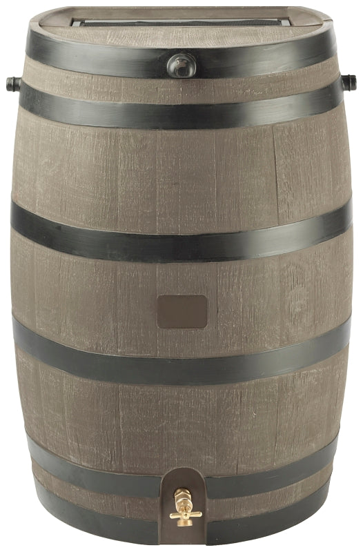 RTS 55100006005600 Rain Barrel, 50 gal Capacity, Plastic, Woodgrain