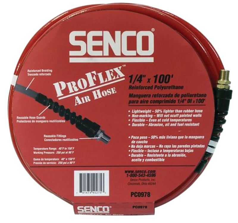 Senco PC0978 Air Hose, 1/4 in OD, 100 ft L, MPT, 250 psi Pressure, Polyurethane