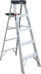 WERNER 375 Step Ladder, 9 ft Max Reach H, 4-Step, 300 lb, Type IA Duty Rating, 3 in D Step, Aluminum, Black