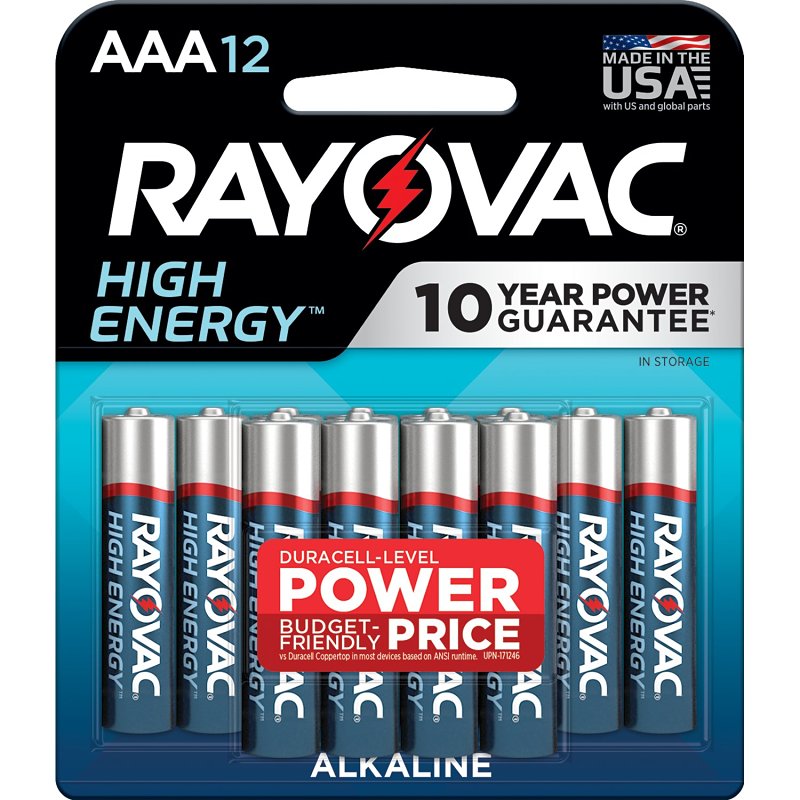 Rayovac 824-12K Battery, 1.5 V Battery, AAA Battery, Alkaline