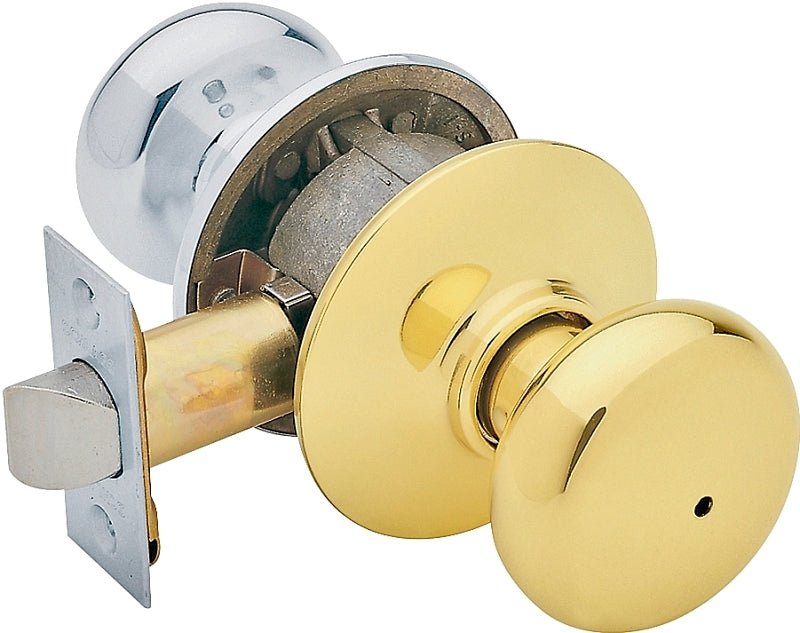 Schlage Plymouth Series F40 PLY 605 X 625 Privacy Lockset, Round Design, Knob Handle, Bright Brass/Bright Chrome, Metal