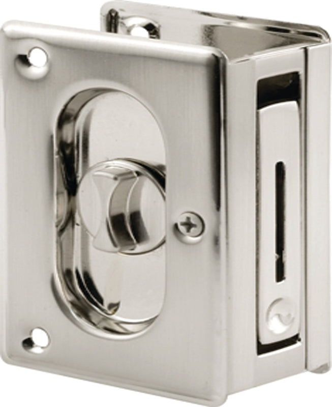 Prime-Line N 7367 Pocket Door Lock and Pull, Solid Brass, Satin Nickel