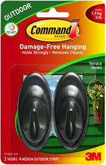 Command 17086S-AW Terrace Hook, 3 lb, 2-Hook, Plastic, Slate
