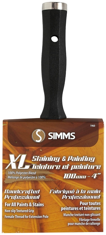 Simms 1960-100 Paint Brush, 4 in W, Stain Brush, 3-1/8 in L Bristle, Polyester Bristle, Non-Slip Handle