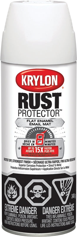 Krylon Rust Protector K06903407 Rust Preventative Spray Paint, Flat, White, 12 oz, Can