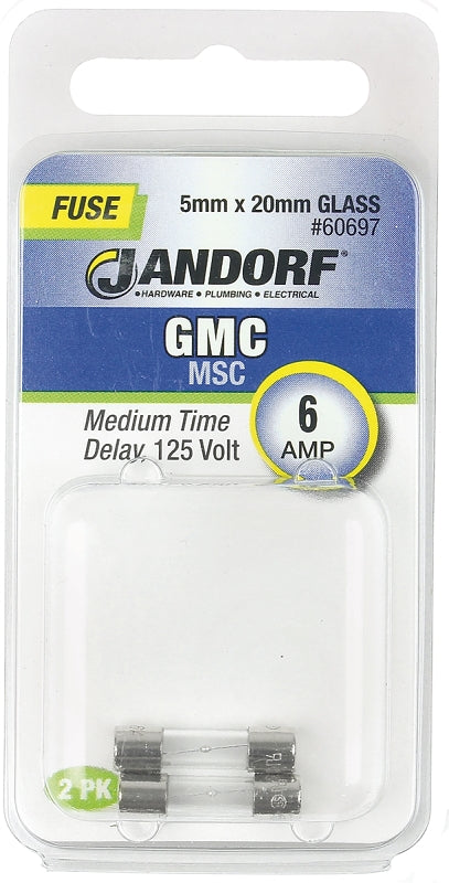 Jandorf 60697 Time Delay Fuse, 6 A, 125 V, 10 kA Interrupt, Glass Body