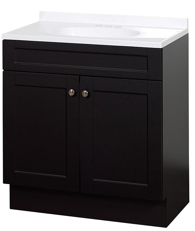 Zenna Home SBC36CH 2-Door Shaker Vanity with Top, Wood, Espresso, Cultured Marble Sink, White Sink