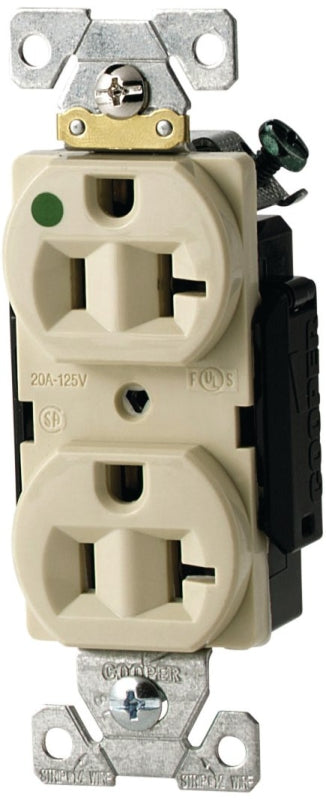 Eaton Wiring Devices AH8300V Duplex Receptacle, Brass, Ivory, 2-Pole, 20 A, 125 V, Back, Side Wiring, NEMA: 5-20R