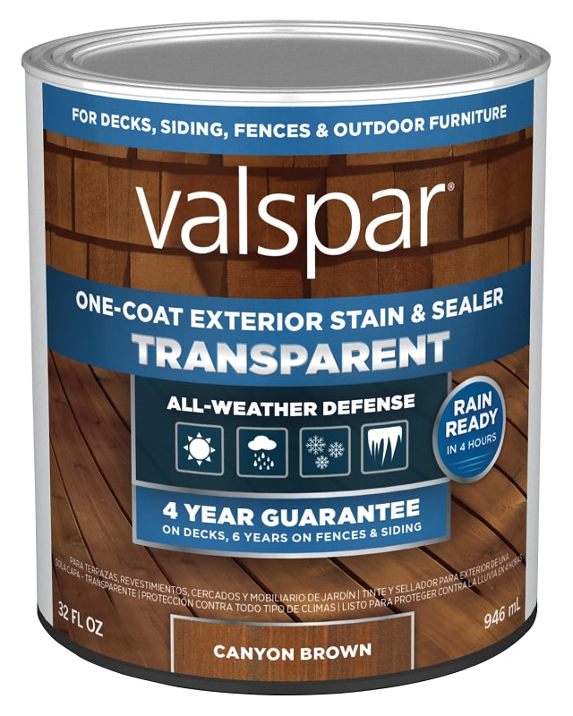 Valspar VL1028077-14 Stain and Sealer, Transparent, Canyon Brown, Liquid, 1 qt