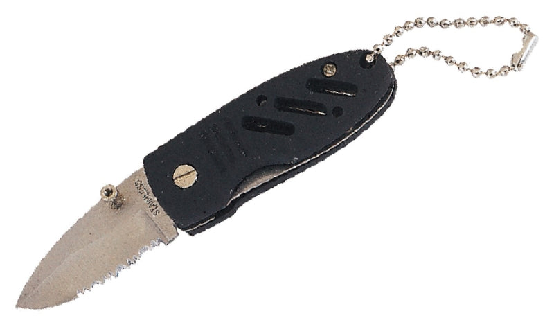 Vulcan W989 Key Chain, Bead Chain Ring, 4 in L Ring, Plastic Case, Black Body/Stainless Steel Blade