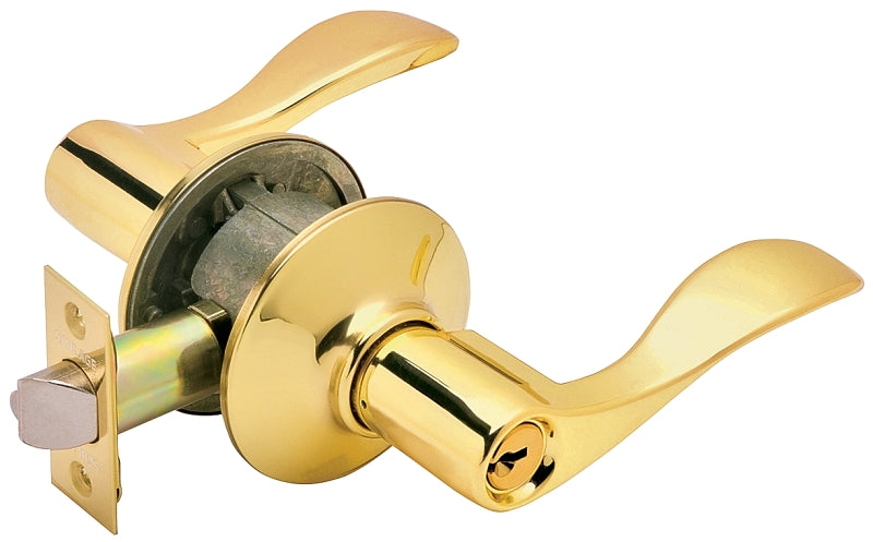 Schlage Accent Series F51A V ACC 505 Entry Lever, Mechanical Lock, Bright Brass, Metal, 1/2 in Projection, 2 Grade