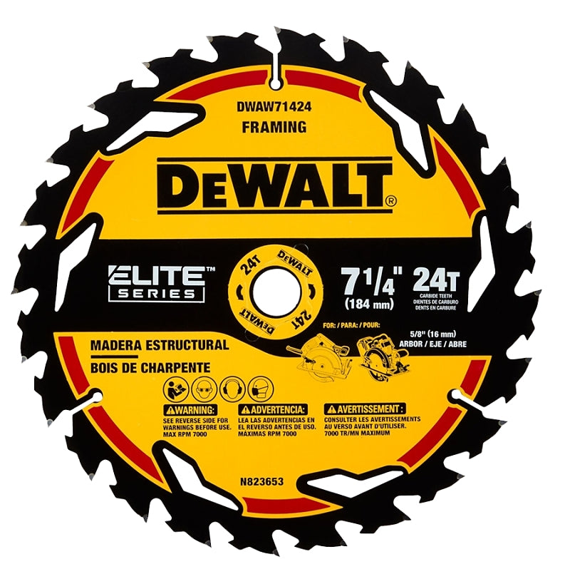 DEWALT ELITE Series DWAW71424B10 Circular Saw Blade, 7-1/4 in Dia, 5/8 in Arbor, 24-Teeth, 10/PK