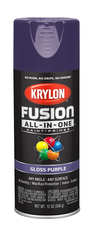 Krylon K02719007 Spray Paint, 12 oz Can, 25 sq-ft Coverage Area, Acrylic Base, Gloss, Purple, Exterior, Interior