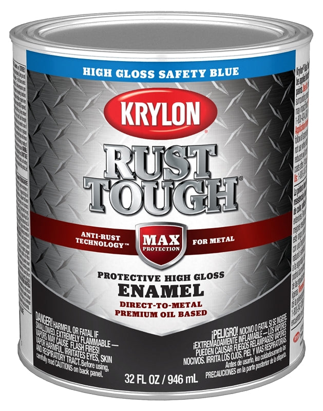Krylon Rust Tough K09715008 Rust Preventative Paint, Gloss, Safety Blue, 1 qt, 400 sq-ft/gal Coverage Area