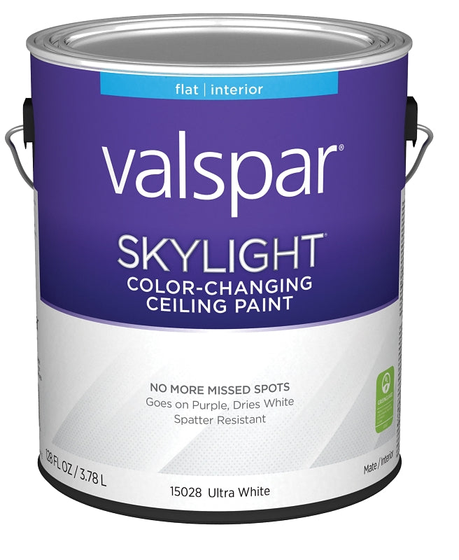 Valspar Skylight 15028 028.0015028.007 Ceiling Paint, Flat, Ultra White, 1 gal, Metal Pail, Latex Base