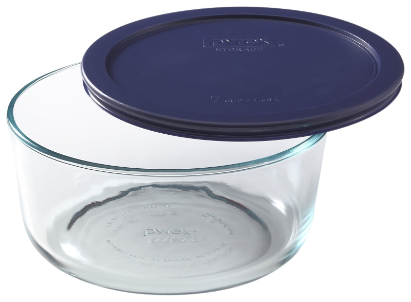 Pyrex 6017397 Storage Plus Bowl, 2 Cups, Glass/Plastic, Clear/Navy Blue