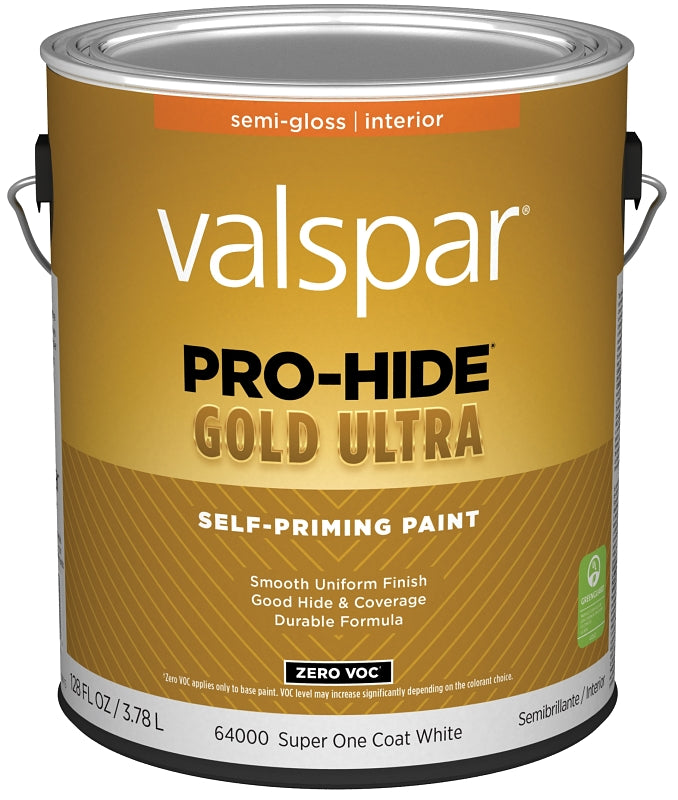 Valspar Pro-Hide Gold Ultra 6400 Series 028.0064000.007 Interior Paint, Acrylic, Super One Coat White, Semi-Gloss