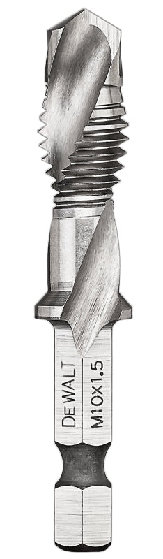 DEWALT IMPACT READY DWADTQTR10MM15 Tap and Drill Bit, 10 mm Dia, 3-Flute, Spiral Flute