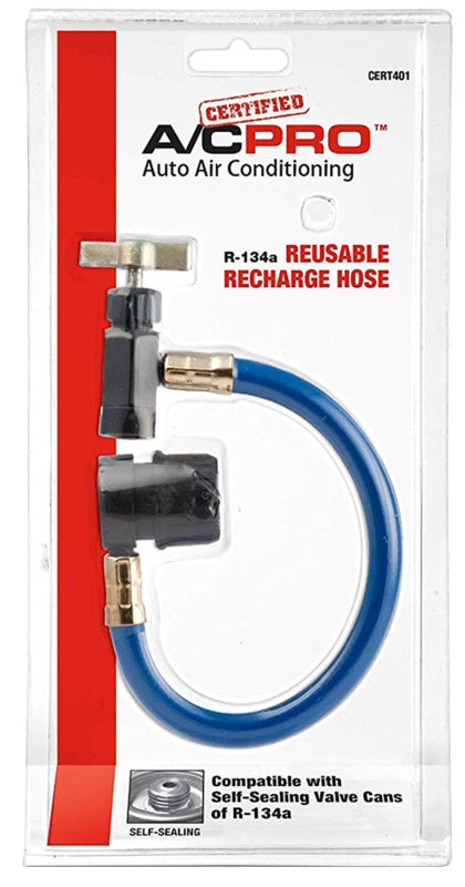 A/C Pro CERT401-1 Recharge Hose, Reusable, For: R-134a Self-Sealing Valve Cans