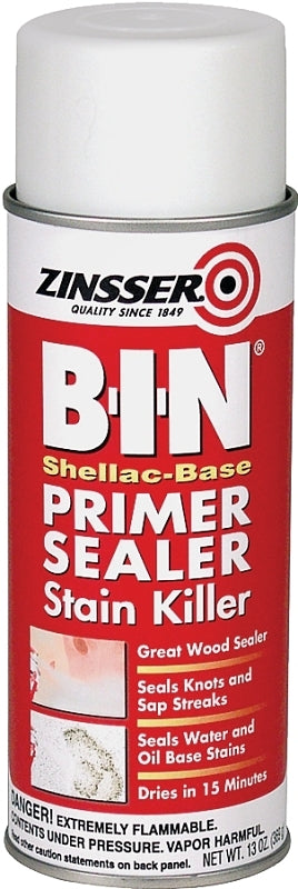 Zinsser Z01018 Primer, 500 sq-ft/gal Coverage Area, Flat, White, 369 g, Aerosol Can