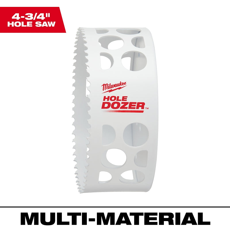 Milwaukee 49-56-9650 Hole Saw, 4-3/4 in Dia, 1-5/8 in D Cutting, 1/2-20 Arbor, 4, 5 TPI, Bi-Metal Cutting Edge